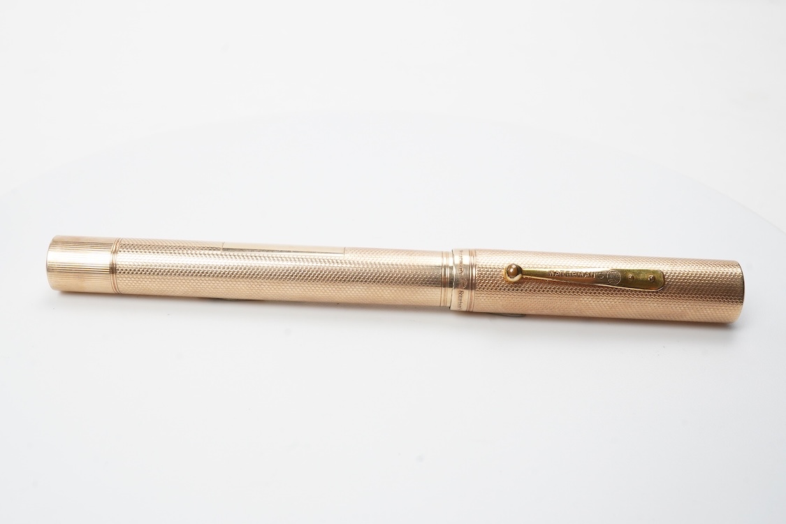 A large Waterman fully covered gold filled fountain pen, lever filler, in fine barley pattern - No.2 Waterman nib
